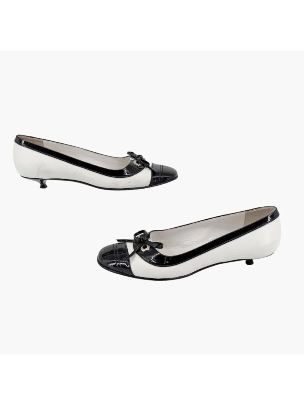Chanel Vintage Black White Cap Toe Kitten Pumps Size 38 US 7–7.5 Two Tone Ballet - Picture 8 of 15